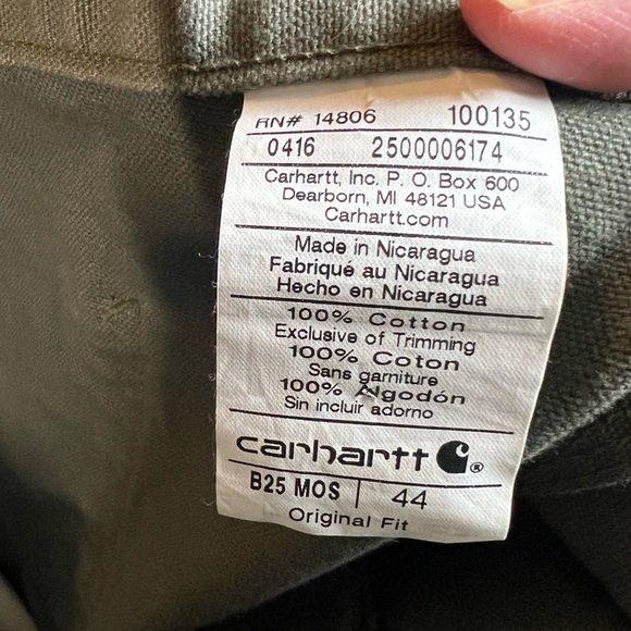 Carhartt Olive Canvas Work Shorts Original Fit Carpenter size 44 LIKE NEW! - Picture 3 of 6
